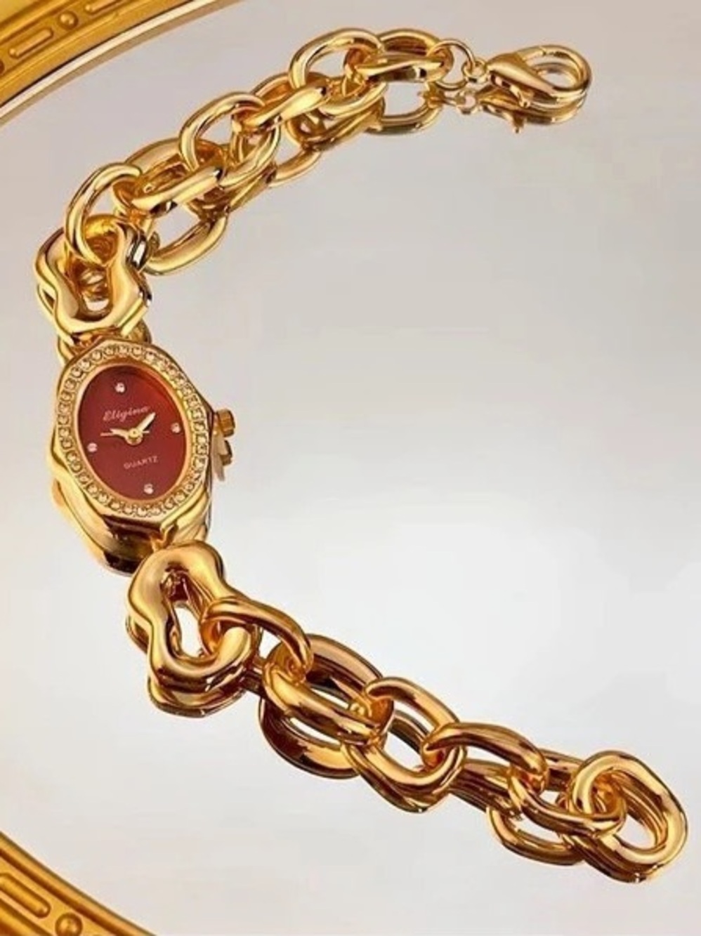 New Brighton Gold & Red Chain Bracelet Watch